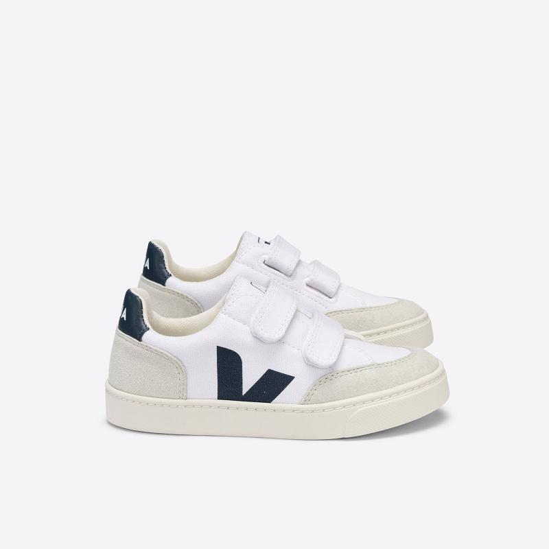 Tenis Veja Niños Outlet - V-12 Velcro Zapatillas Blancas Canvas ES2186960